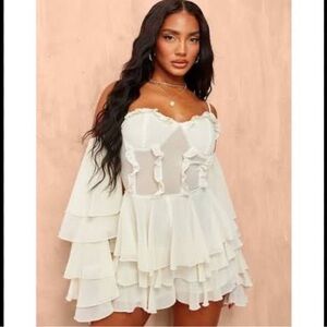 PrettyLittleThing White Layered Romper
